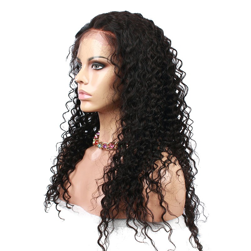 Natural Color Deep Wave Brazilian Virgin Human Hair Glueless Full Lace Wigs
